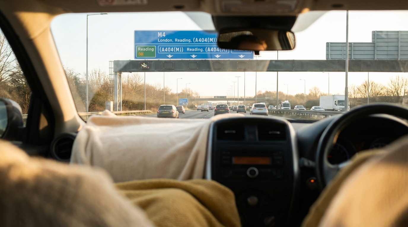 Family taking a well-earned break at motorway services on a UK road trip