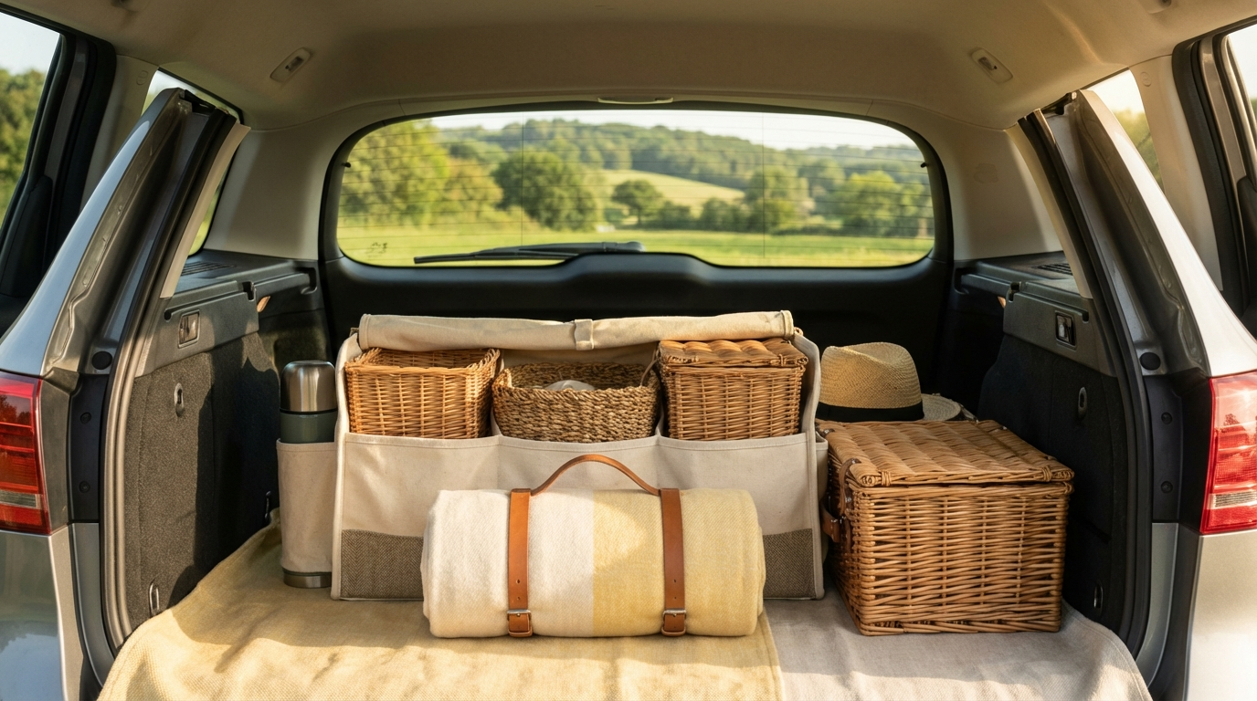 Car seat organiser installed in family car